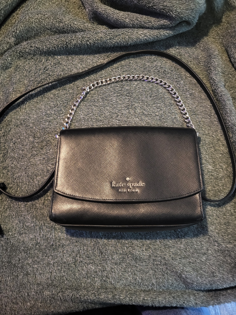 Kate Spade Black Saffiano Crossbody Bag with Chain Handle And Wallet